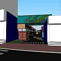 Urban Commercial Street With Container Buildings Graffiti Art Greenery And Pedestrian Zebra Crossing
