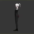 Anime Style Female Character 3D Model With White Hair Black Vest And Red Accents