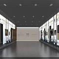 Spacious Exhibition Hall Interior With Glass Display Cases Various Exhibits Ceiling Lighting And Tile Floor