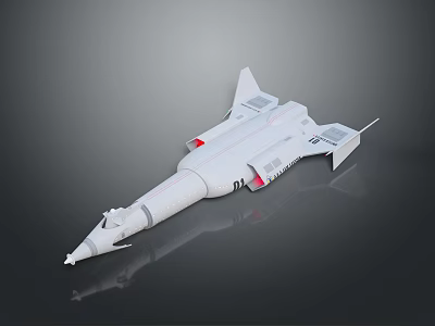 White Jet Fighter Model On Gray Reflective Background Surface 3d model