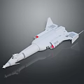 White Jet Fighter Model On Gray Reflective Background Surface