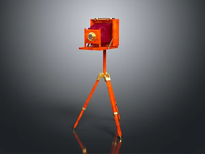 Vintage Orange Computer Placed On Orange Tripod Stand With Classic Design 3d model
