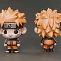 Chibi Game Movie Character Figurine With Orange Spiky Hair And Headband Front Back View