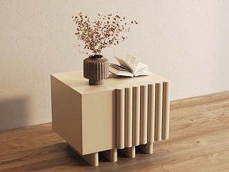 Cream wind bedside table book vase 3d model