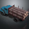 Blue Logging Truck Fully Loaded With Timber Logs For Transport 3d model