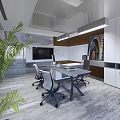 Modern Office Interior Design With Desk Office Chairs Green Plants And Glass Partitions