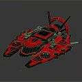 Red Futuristic Flying Vehicle With Streamlined Design And Blue Glowing Accents