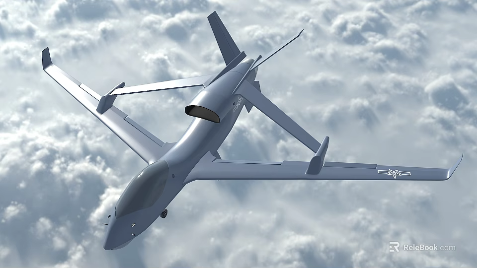 Modern Long Range Drone with Extended Wingspan Flying High Above Cloudy Sky 3d model 