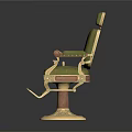 Vintage Green Upholstered Barber Chair With High Back Armrests And Ornate Base