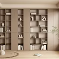 Modern Bookcase With Compartments Books Decorative Items And Wooden Floor