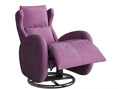Comfortable Purple Upholstered Recliner Chair with Armrests Footrest and Round Metal Base 3d model