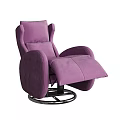 Comfortable Purple Upholstered Recliner Chair with Armrests Footrest and Round Metal Base