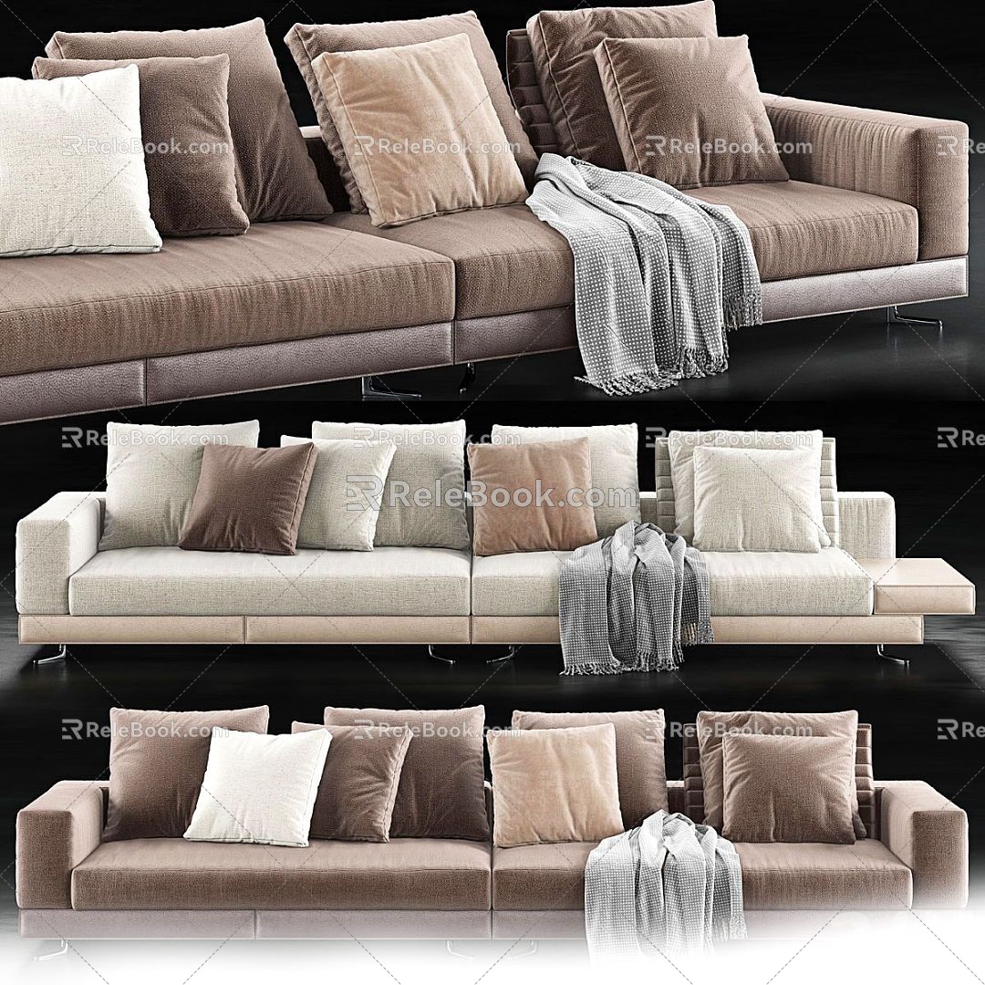 Modern Multiplayer Sofa Casual Sofa Leather Sofa Outdoor Sofa Double Sofa minotti 3d model