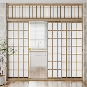 Japanese style sliding door solid wood sliding door 3d model