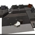 Modern Sofa And Coffee Table Set With Decorative Pillows Round Table And Area Rug 3d model