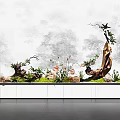 Natural Indoor Landscape Arrangement With Driftwood Plants Moss Stones And Greenery