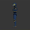 Futuristic Blue And Yellow Robot Character With Standing Pose And Outstretched Arms