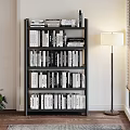 Modern Interior Black Frame Bookcase With Multi Tiered Shelves And Black White Books