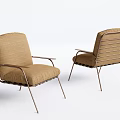 Two Modern Tan Fabric Armchairs With Metal Frame And Sleek Lines 3d model