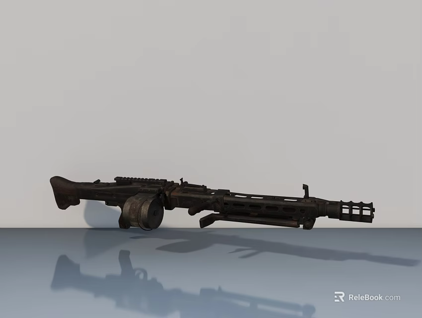 Black Machine Gun Placed On Smooth Surface With Clear Reflection 3d model 