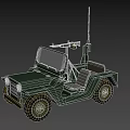 Green Military Jeep With Mounted Machine Gun Antenna And Open Top Design
