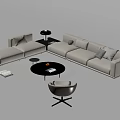 Light Gray L shaped Sofa Set with Side Table Round Coffee Table Accent Chair and Rug 3d model