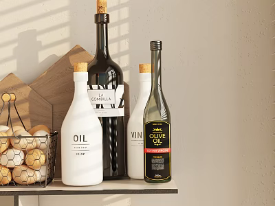 Kitchen Countertop Shelf With Oil Wine Olive Oil And Storage Basket 3d model