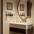Modern Bathroom Sink with Concrete Countertop Wooden Frame Mirror and Decorative Wall Art