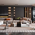 Modern Living Room Interior With Large Sofa Coffee Table Area Rug Fireplace And Accent Chairs