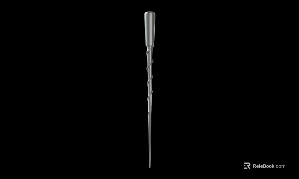 Silver Metal Weapon With Spiral Design And Long Slender Piercing Tip 3d model
