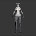 White Striped Humanoid Feline Character And Creature With Cat Ears Standing Pose