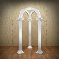 Elegant White Activity Entrance With Three Roman Columns Patterned Wallpaper And Wooden Floor