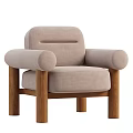 Modern Brown Velvet Accent Chair with Rounded Armrests and Wooden Legs