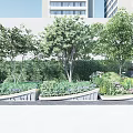 Modern Urban Garden Landscape With Lush Trees Green Plants And Flower Beds