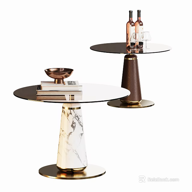 Modern Side Table With Glass Top Marble Base And Decorative Books 3d model