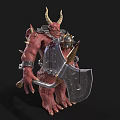 Red Horned Demon Character Holding Giant Axe With Spiked Armor And Chain