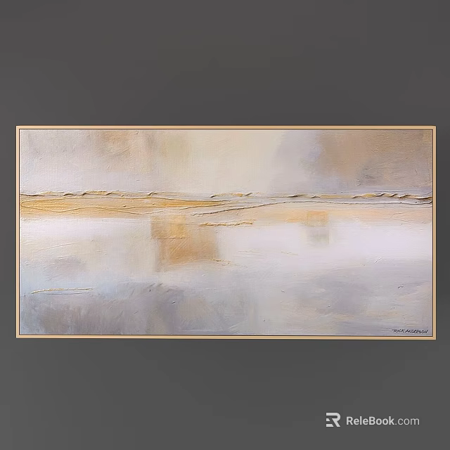 Modern Gold Rectangular Frame Abstract Art Painting Soft Beige Gray Gold Tones 3d model 