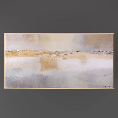 Modern Gold Rectangular Frame Abstract Art Painting Soft Beige Gray Gold Tones 3d model