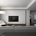 Modern Living And Dining Space With Grey Sofa Glass Coffee Table