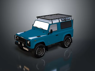 Classic Blue Off Road Car With Roof Rack And Retro Exterior Design 3d model