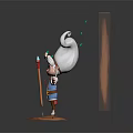 Cute Elf Character With White Curly Hair Green Floating Leaves Blue Coat And Red Staff