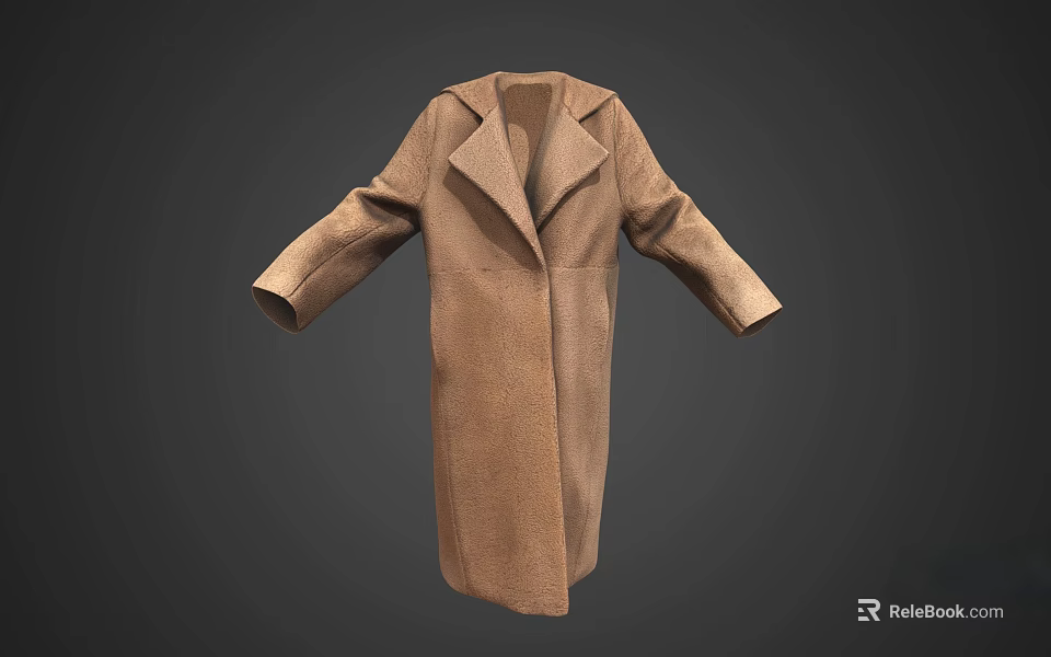 Brown Long Wool Coat With Classic Lapel Design For Winter Wear 3d model 