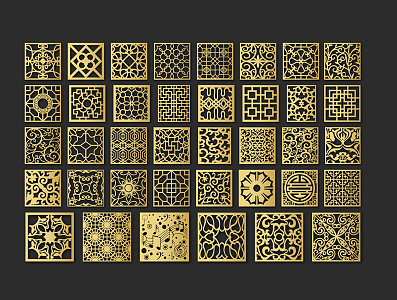 New Chinese Style Pattern Window Metal Lattice Pattern Carved Window Combination 3d model