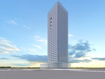 Modern Tall Hotel Building With Glass Facade And Open Surroundings Under Blue Sky 3d model