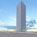 Modern Tall Hotel Building With Glass Facade And Open Surroundings Under Blue Sky