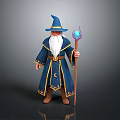 Man As Wizard Wearing Blue Robe White Beard Pointed Hat And Staff With Crystal Ball