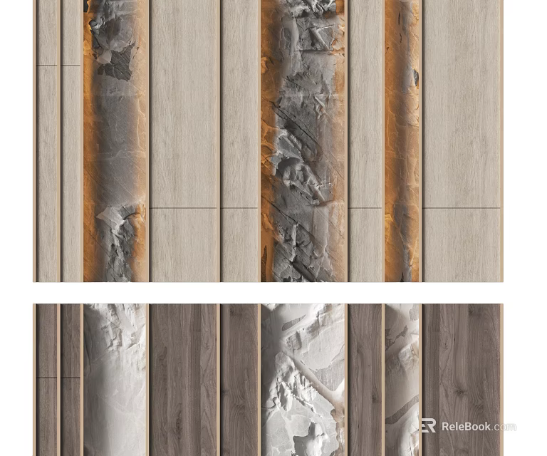 Modern Spliced Background Wall With Wooden Stone Panels For Living Room Interior Design 3d model 