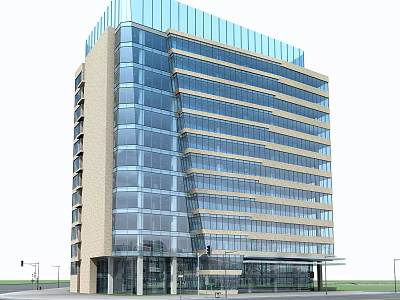 Modern Multi Storey Office Building Exterior Design With Glass Curtain Wall And Stone Exterior 3d model