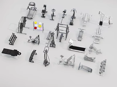 Diverse Fitness Equipment Collection Featuring Treadmills Dumbbells Weight Benches And Exercise Machines 3d model