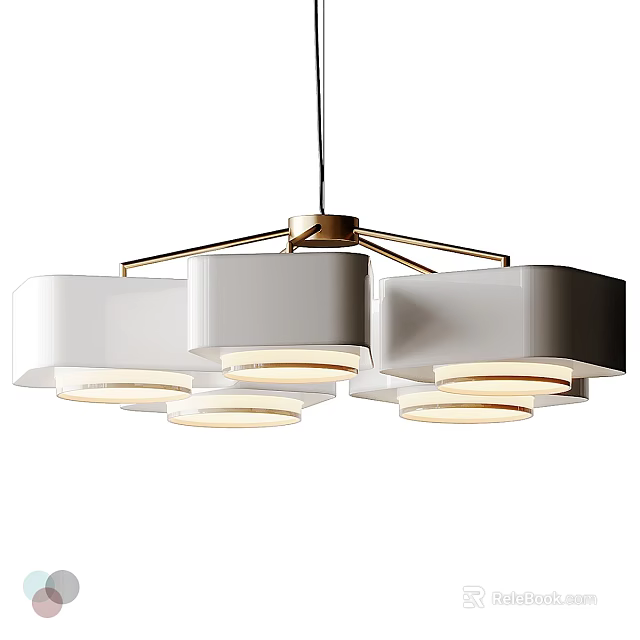 Modern Chandelier With Multiple White Shades And Brass Frame For Interior Lighting 3d model